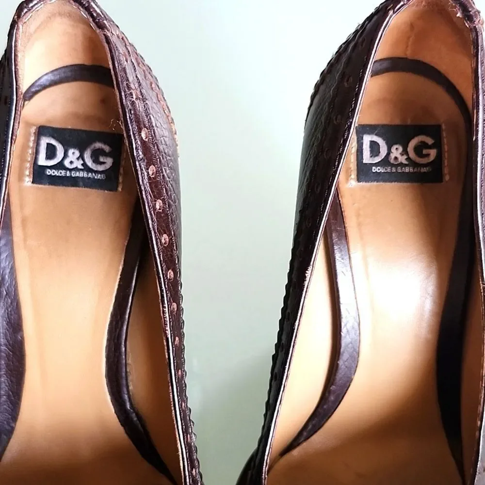 D&G Brogue Leather Oxford Retro '90s‎ Y2K Academia Stacked Heels Size 36 US6